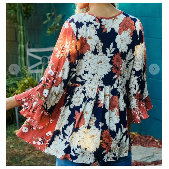 Fabulous Chic Floral Print color block tunic top - Picture 6 of 6